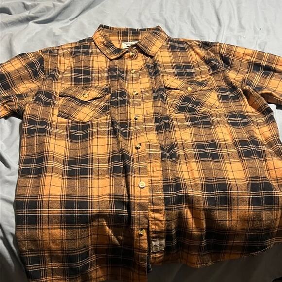 Eddie Bauer Men's Checkered Dress Shirt - Black and Tan Heavyweight 100% Cotton - Picture 1 of 6